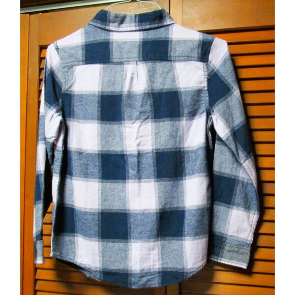 Cat & Jack Boy's Flannel Plaid Shirt Size Medium (8) Blue White Gray Cotton - Picture 3 of 6